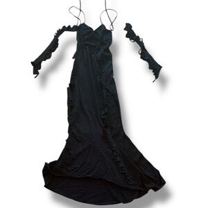Darker Wavs Pitch Shredded Maxi dress with gloves set NEW NWT black sz Small S